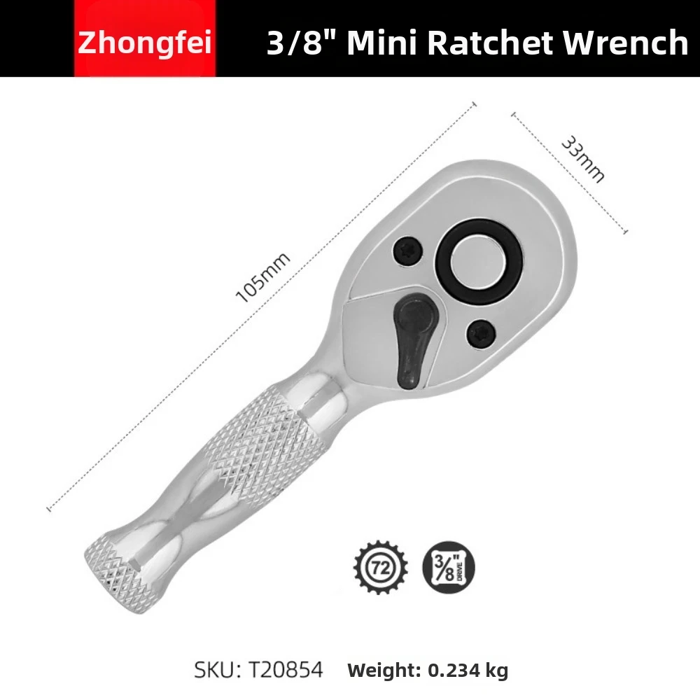72 Tooth Ratchet Wrench 1/4 3/8 1/2 Inch Drive 2-in-1 Design Dual Head Wrench Reversible Head Stubby Size Socket Wrench