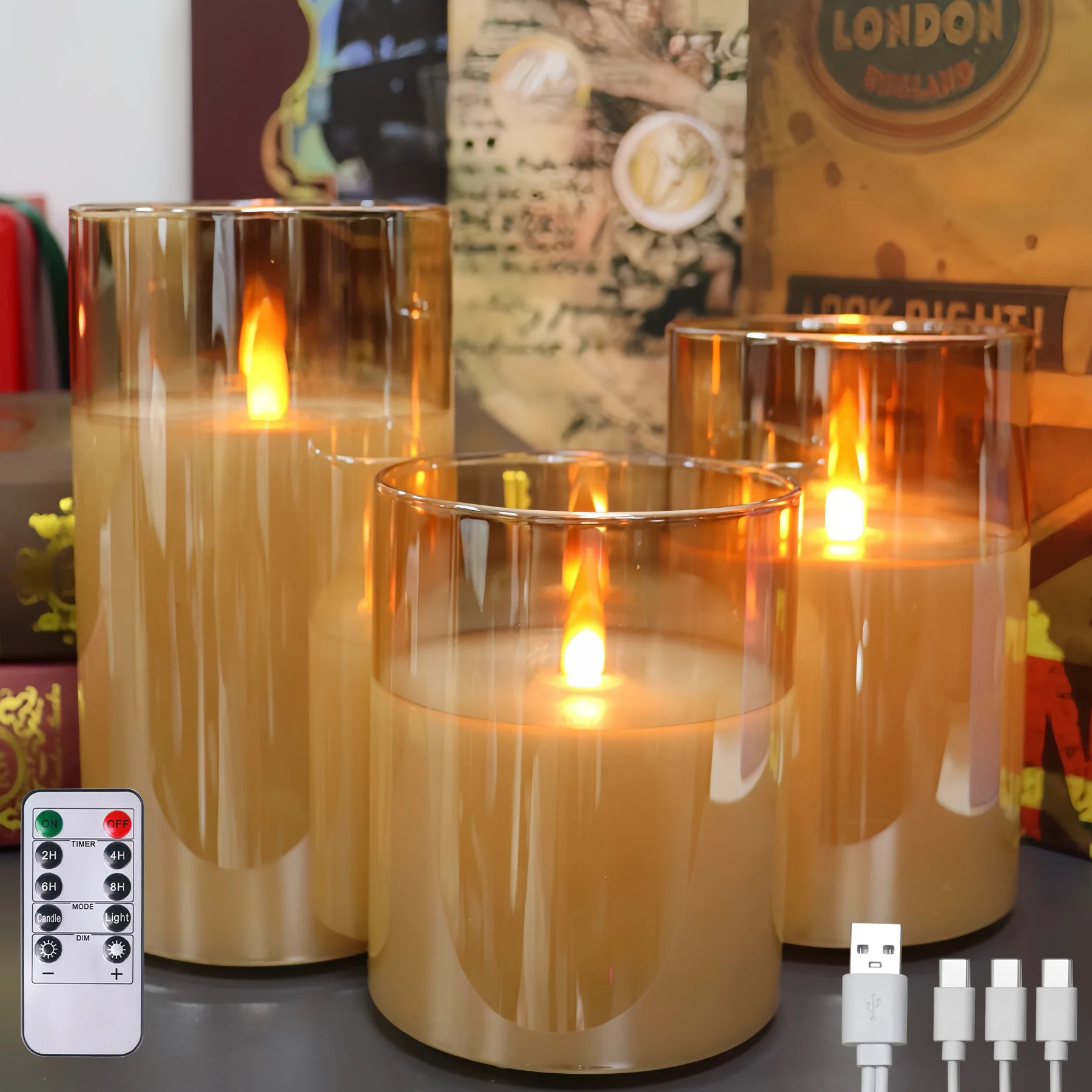 200 Hours Rechargeable Flickering Flameless Candles, Rechargeable LED Glass Pillar Candle with Remote, Warm Color for Home Décor