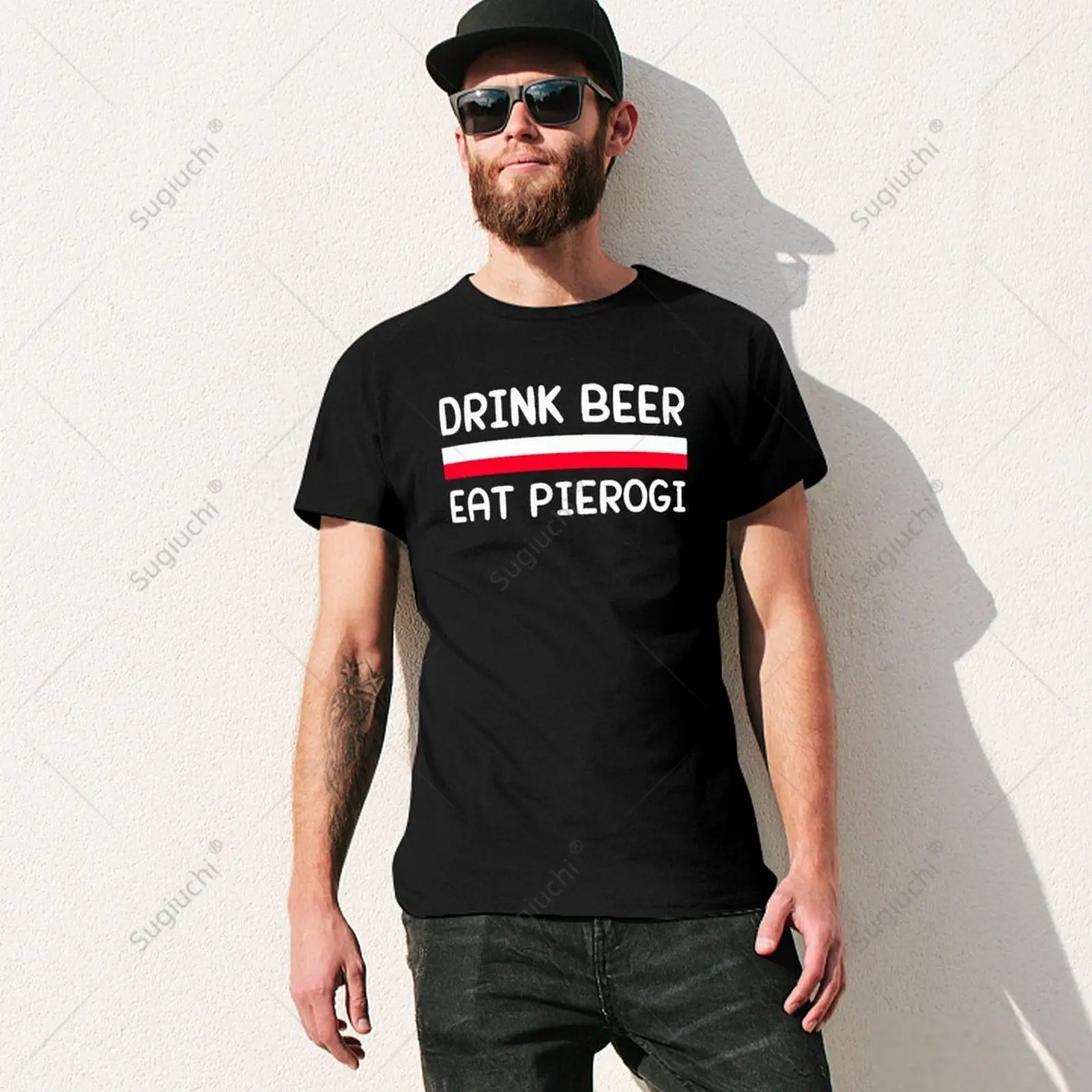 Unisex Men Drink Beer Eat Pierogi Poland Polska Flag Polish Culture Tshirt Tees T Shirts Women Boys 100% Cotton T-Shirt