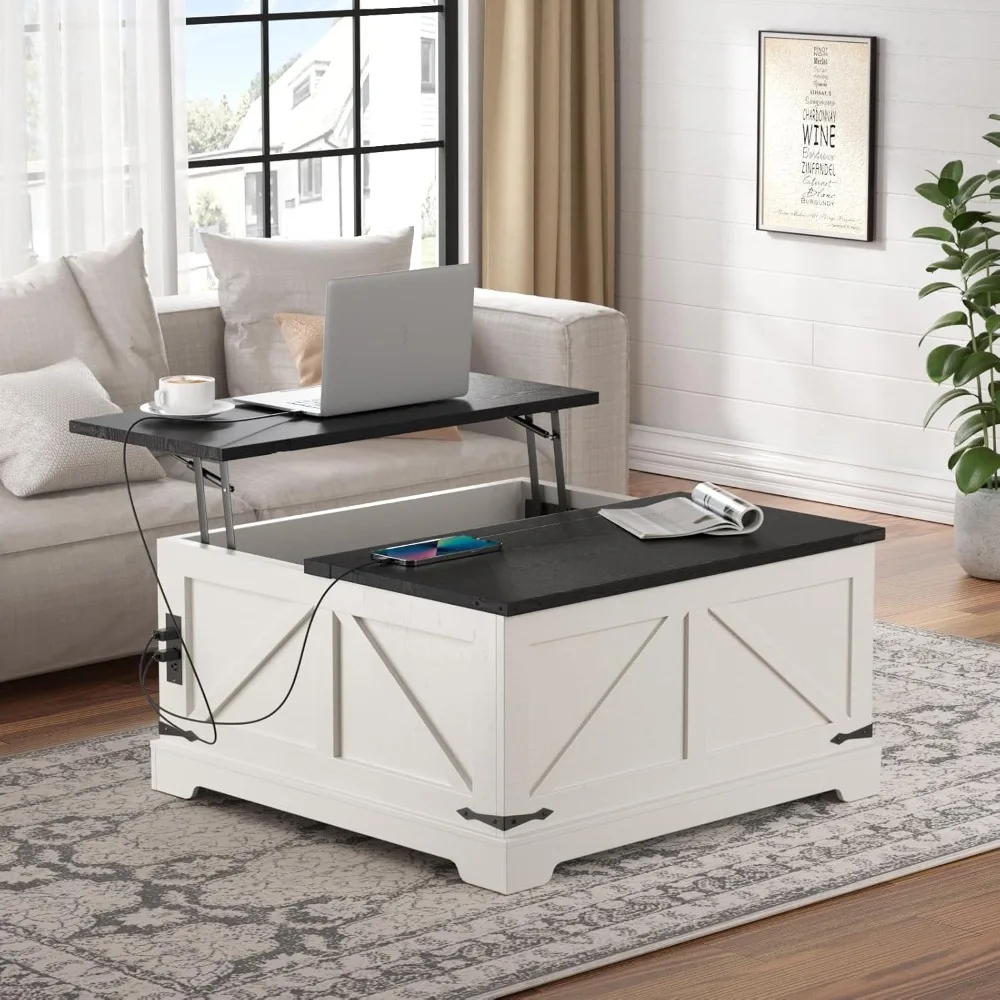 

Coffee Tables with Storage for Living Room, 31.5" W Lift Top Farmhouse Coffee Table with Charging Station and Large Hidden Stora