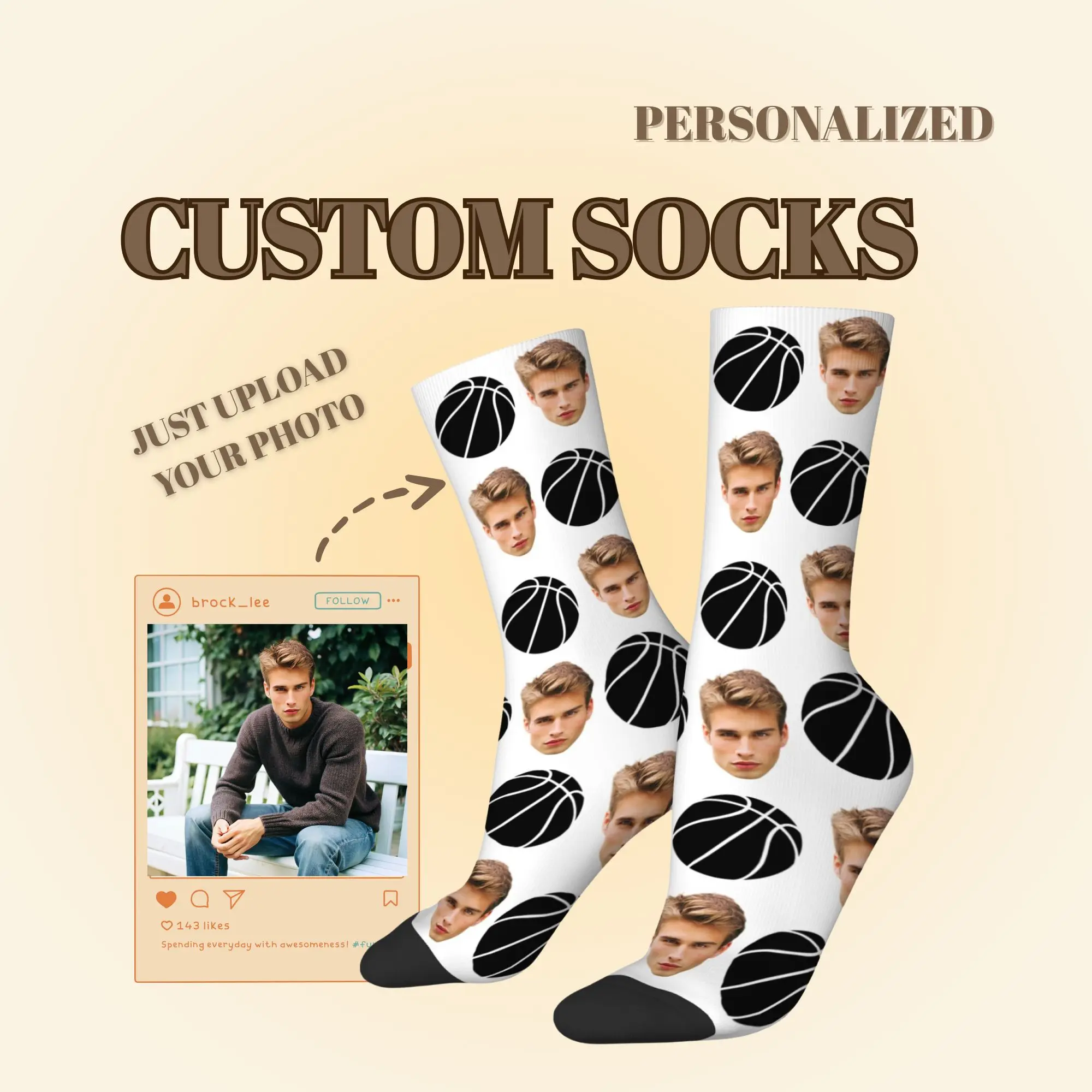 Various Color Mid-calf Socks Personalized Custom Face Photo Basketball Print Casual Sports Crew Socks Gift for Basketball Fans