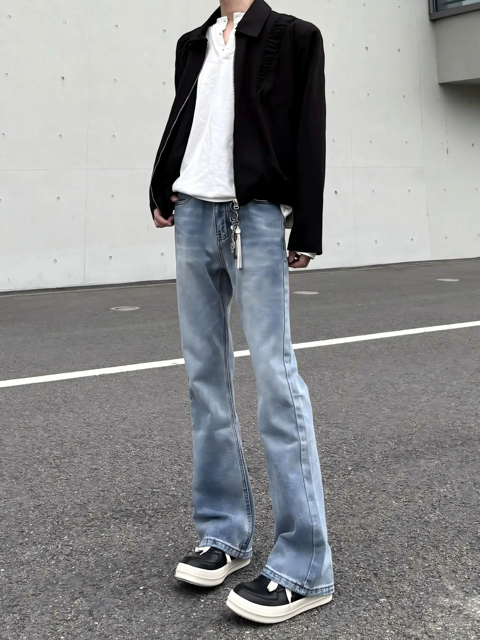 

Waed Light Blue Men's Slim Fit Straight Leg Jeans High Street American Sle Summer Thin CleanFit Pants Casual Youth Jeans