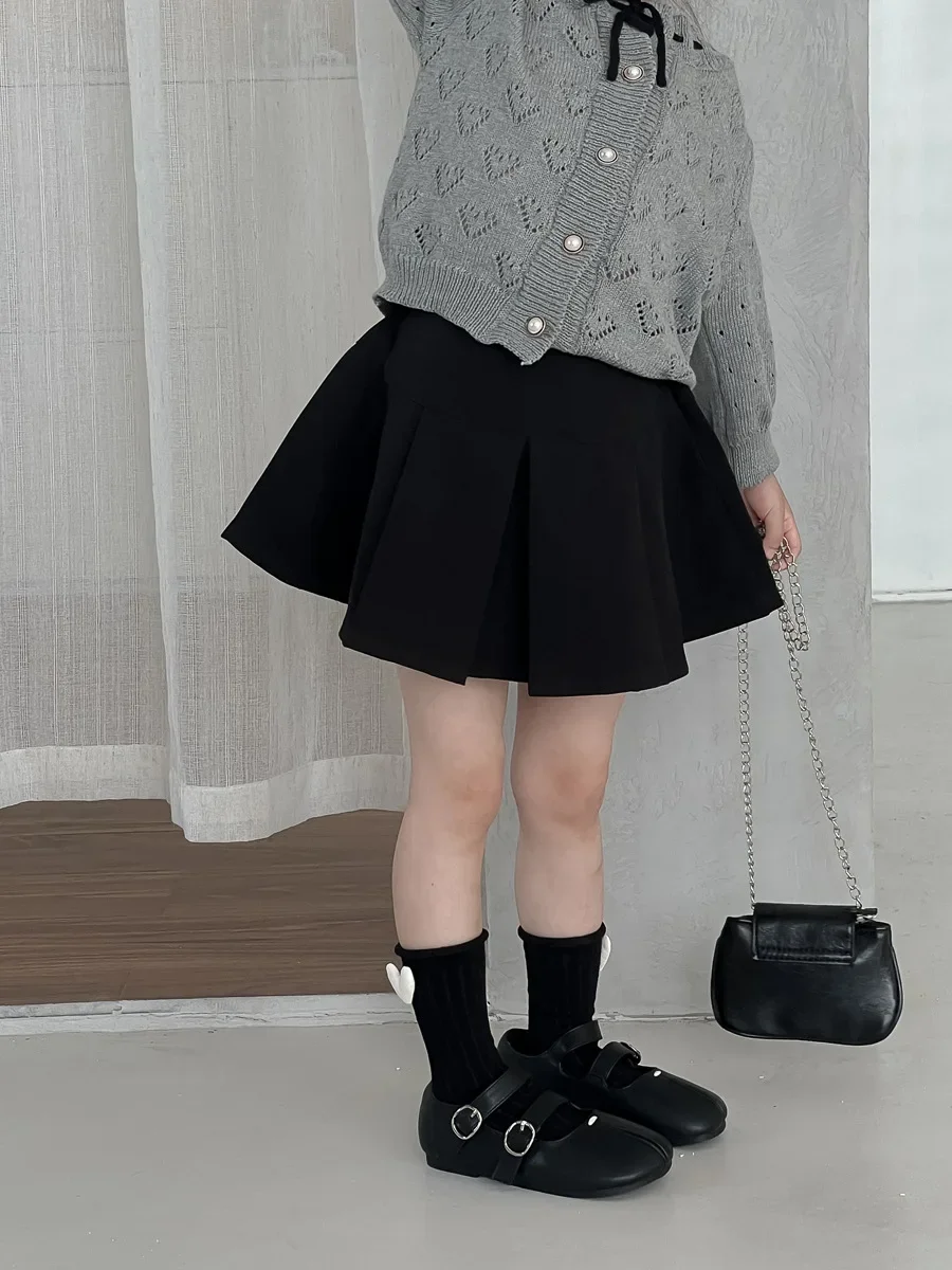 Skirt Girl Autumn New Korean High Waist Short Skirt Baby Academic Pleated Simple 2024 Fashion Pleated Solid Childrens Clothing