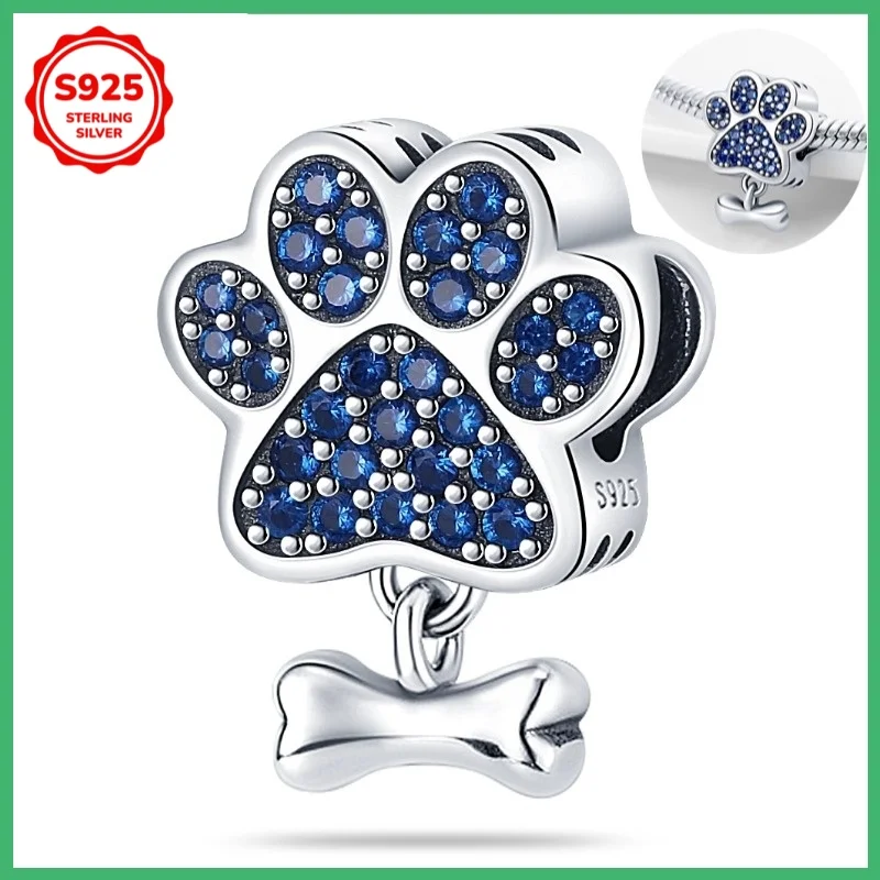 

Подвеска-подвеска из стерлингового серебра 925 пробы с отпечатками собаки и фианитом, подходит для браслета «сделай сам», ожерелье, подарок для нее, Colgante Plata