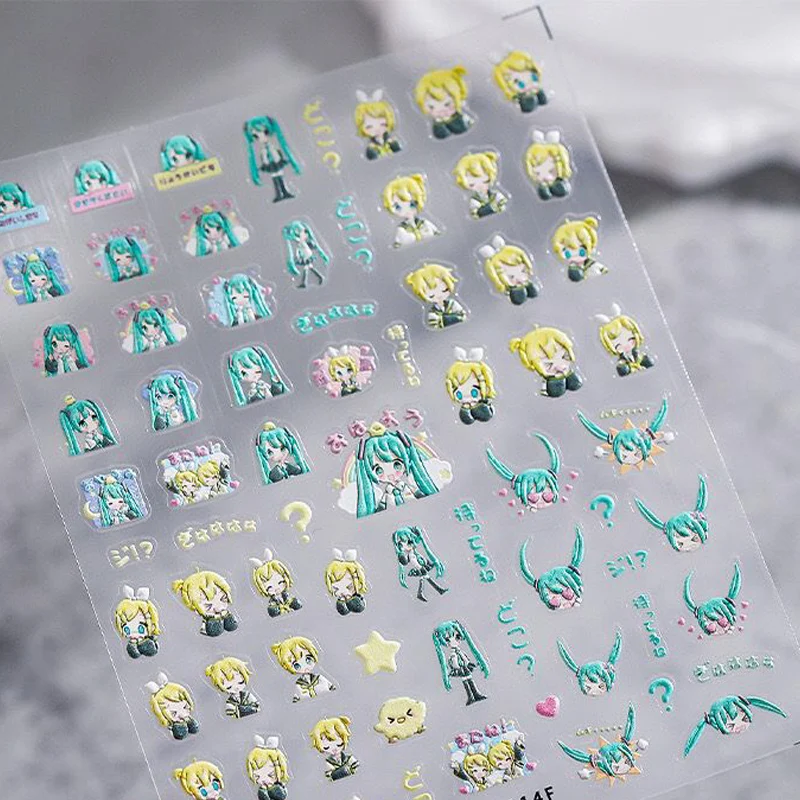 Anime Cartoon Hatsune Miku Kagamine Rin Cute Relief Nail Stickers Diy Phone Camera Manicure Decoration Jewelry Children Gift