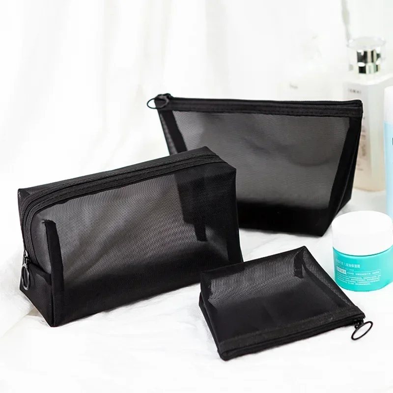 Mesh Transparent Cosmetic Bags Small Large Clear Black Makeup Bag Portable Travel Toiletry Organizer Lipstick Storage Pouch