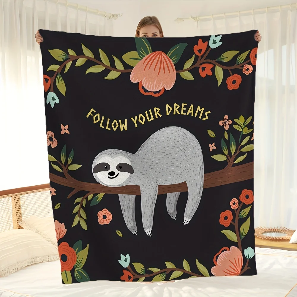 1pc Cartoon Smile Sloth Blanket Sofa Bed Office Bed Soft Blanket for Camping Travel All Seasons Universal 150x200cm