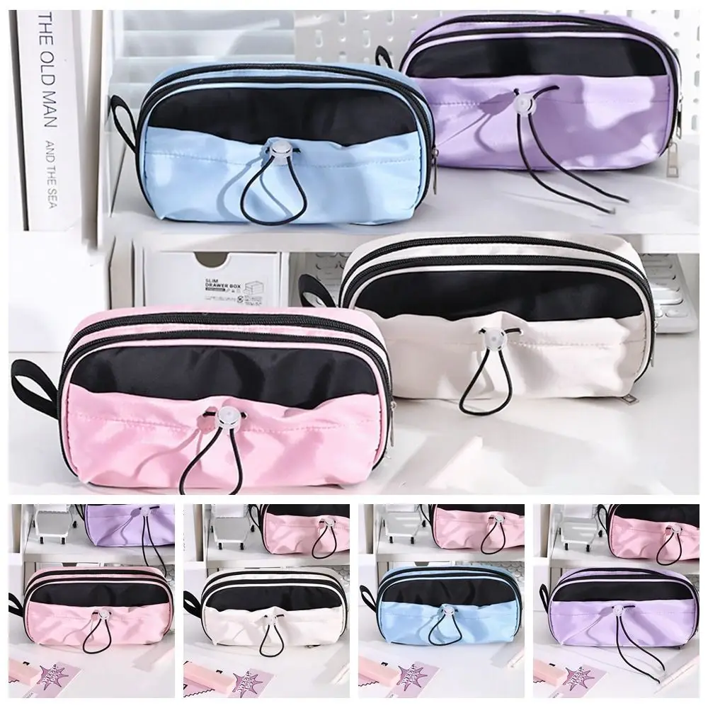 Large Capacity Aesthetic Pen Bag Classification Ins Style Drawstring Pencil Case Unique Strap Design Waterproof Storage Bag