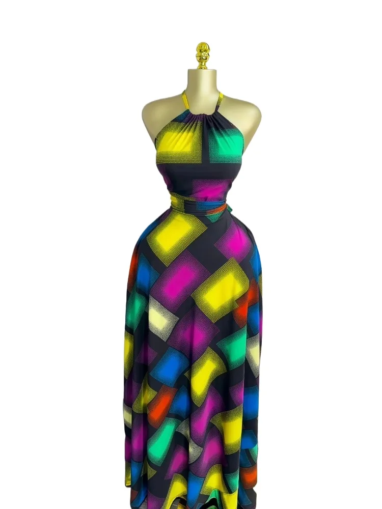 

Dashiki African Dresses for Women Summer Sexy Sleeveless Polyester Bandage Long Maxi Dress Ankara Dress Africa Clothing