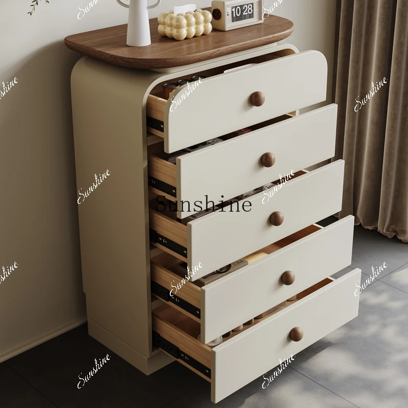 

Pre-style solid wood cream walnut chest of drawers bedroom living room wall storage cabinet FT