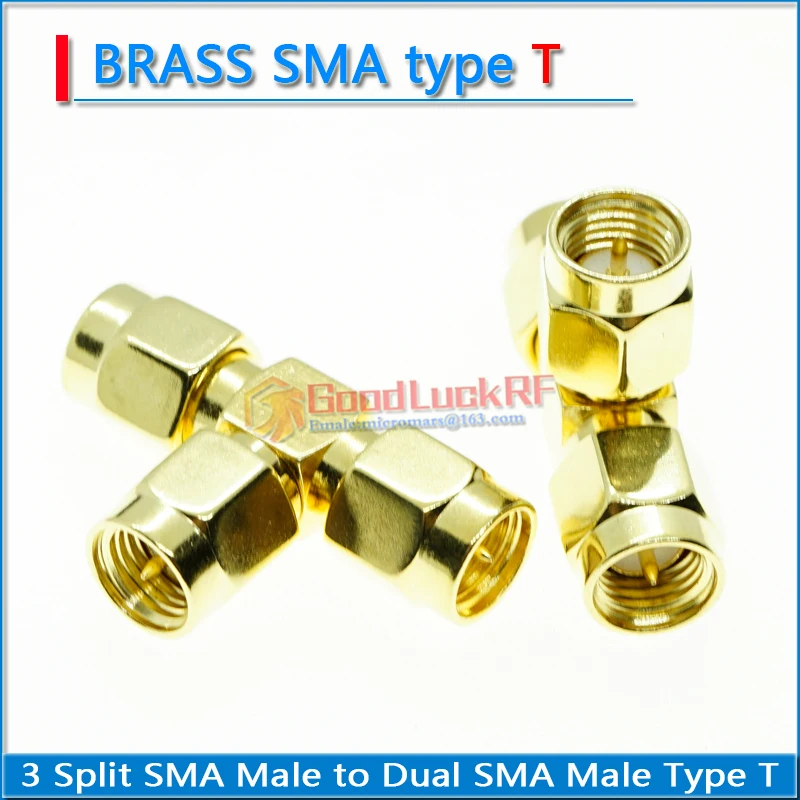 SMA Male to 2 Dual SMA Male SMA 3 three Way Splitter T-Type Gold Plated Copper SMA Female to SMA Female RF Adapter Connector
