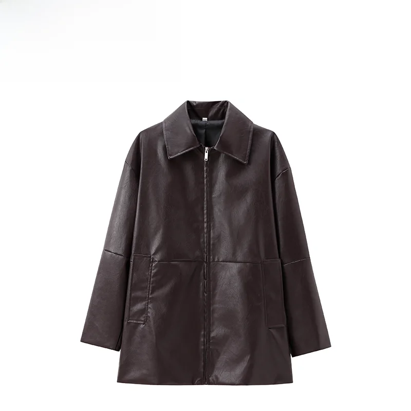 

ZBZA Осеннее новое модное уличное пальто Long Sve Leather Jaet, женское универсальное пальто из полиэфирного волокна Design Sense