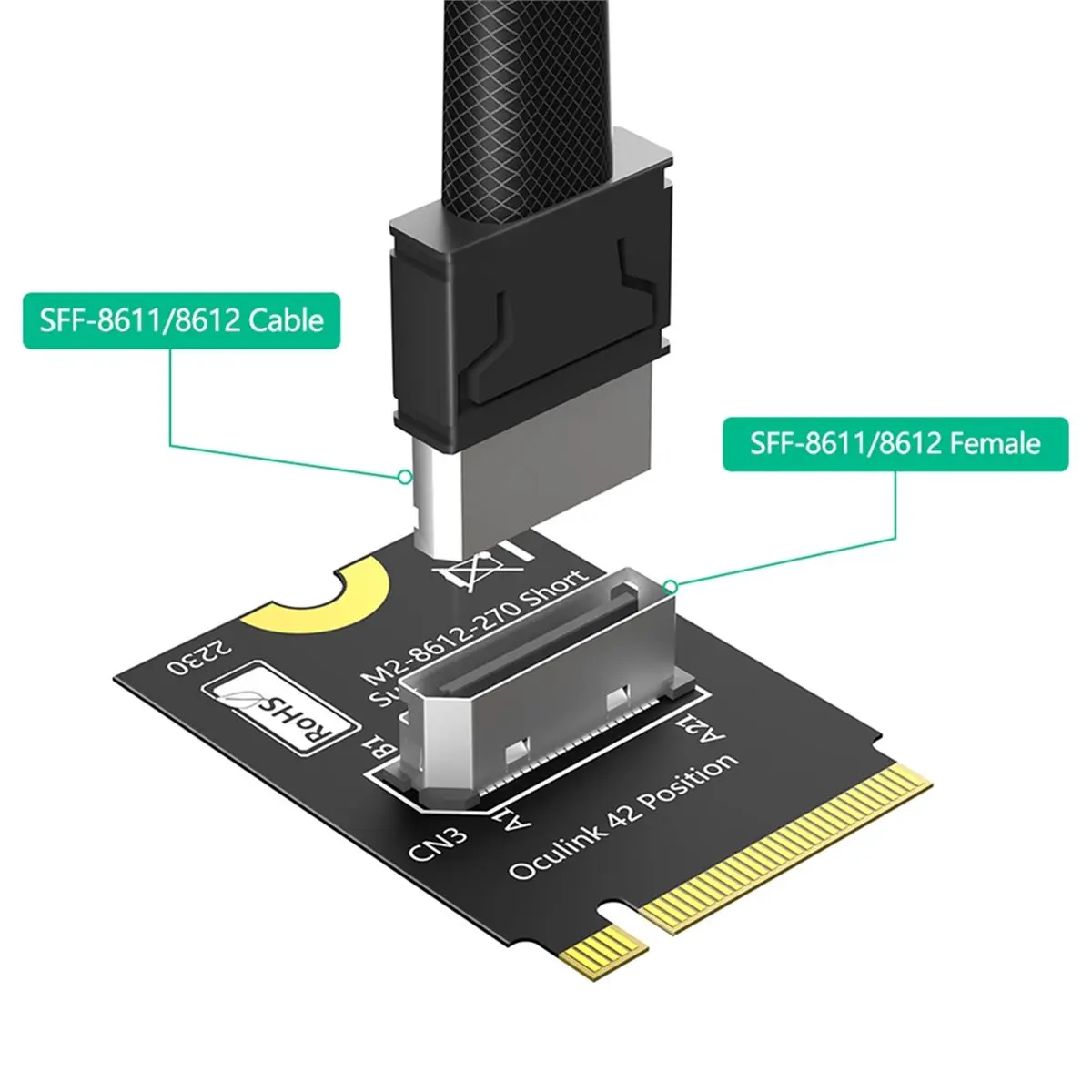 Adaptador M.2 Nvme Key M a SFF-8612, NVMe PCI-E 4.0 X4 a OcuLink SFF-8612 4i Adaptador de host para SSD y EGPU A
