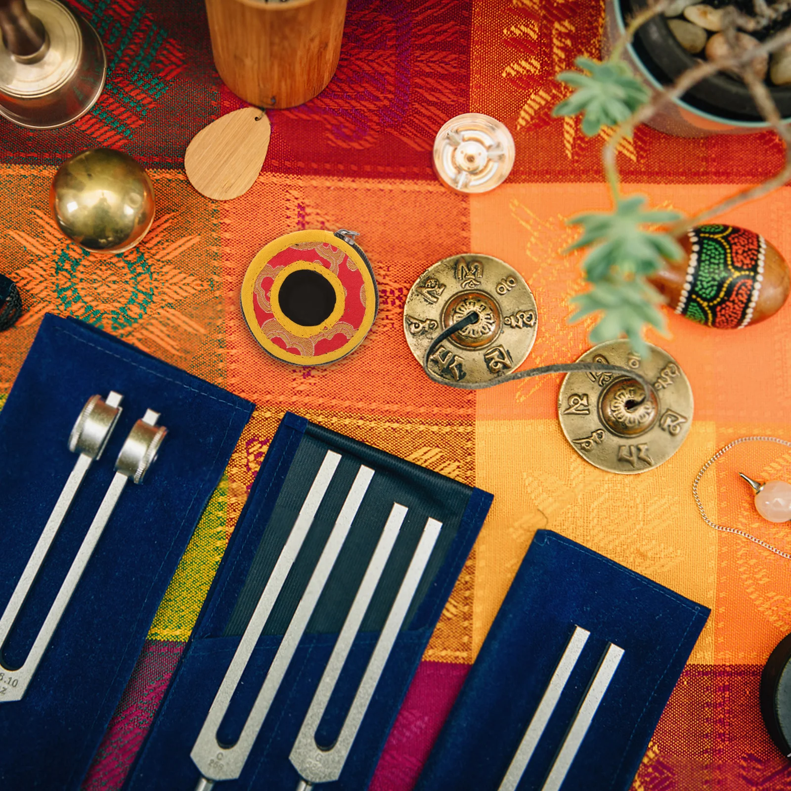 

Finger Cymbals Bag Handmade Embroidered Auspicious Pattern Zipper Pouch For Tingsha Bell Compact Storage Case Durable Cloth