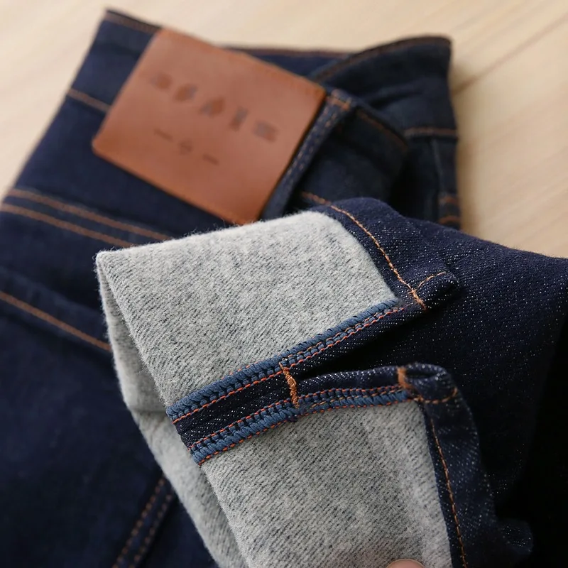 Fleece-gefütterte Jeans für Damen, 2022, Winter, hohe Taille, schmal, gerade, Stretch-Denim-Hose, warme Hose