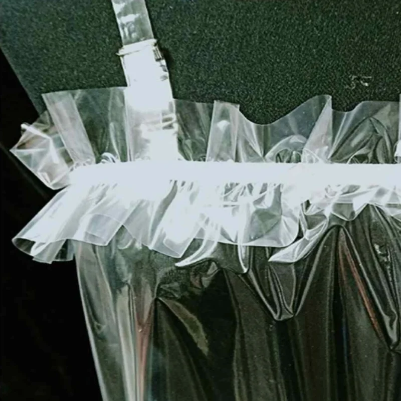 PVC Plastic Sexy Transparent Lace Slip Dress Soft Silent ABDL Adult Baby Diaper Skirt Erotic See Through FKK Private Party Club