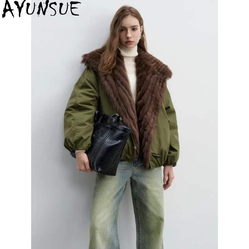 AYUNSUE High-quality White Goose Down Coat Woman Fox Fur Collar Parka Winter Jacket Women Clothes Loose Fit Fashion Abrigo Mujer