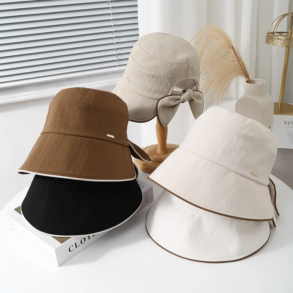 Spring Summer Hats For Women Women's Bucket Hat With Bow Windproof Sunshade Sun Hat Female Foldable Cloth Casual Simple New