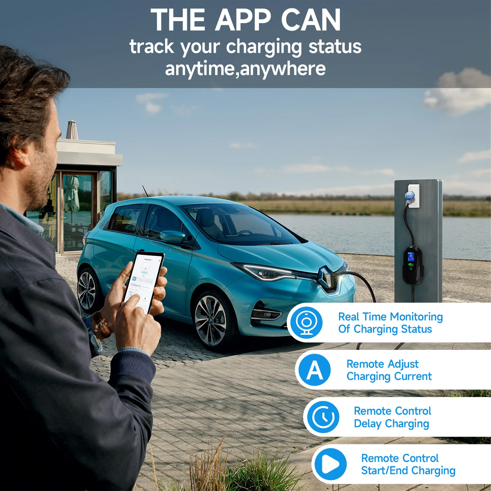 AFEEV EV Carregador Protable 7.2KW 32A 1 Fase Type2/Type1/GBT CEE Plug 7200W WIFI APP Controle EVSE Caixa de carregamento para veículo elétrico