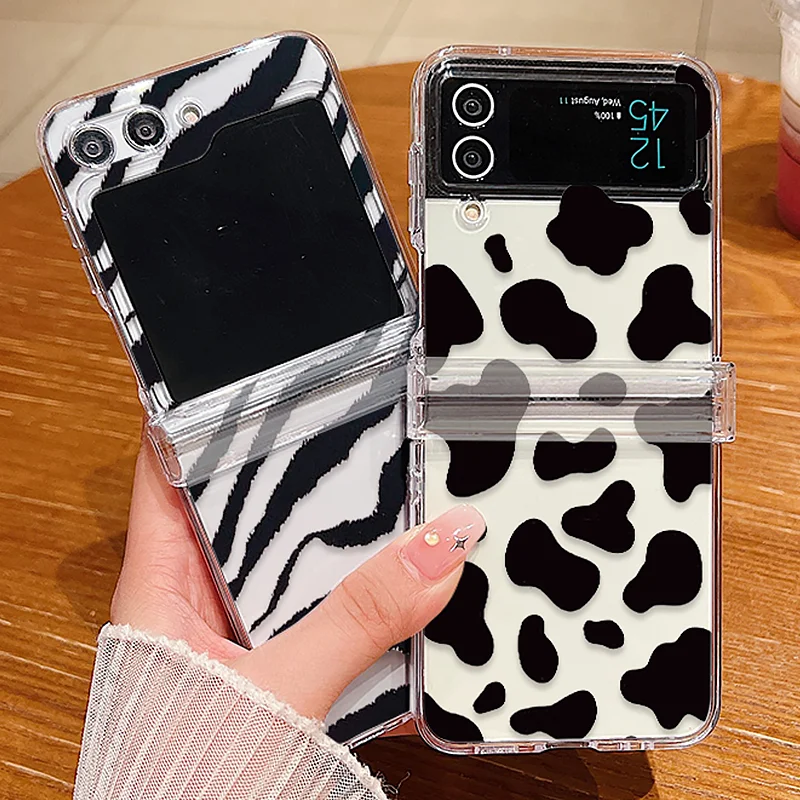 Für Samsung Galaxy Z Flip5 Flip4 Flip3 Streifen muster klares Gehäuse stoßfest klappbare harte PC-Rückseite für Samsung Z Flip 5 4 3