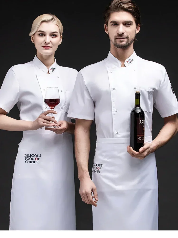 Chef-kok Uniform Korte Mouw Hotel Werkkleding Westers Restaurant Keuken Chef-kok Overalls Ademend Werkuniform voor mannen en vrouwen