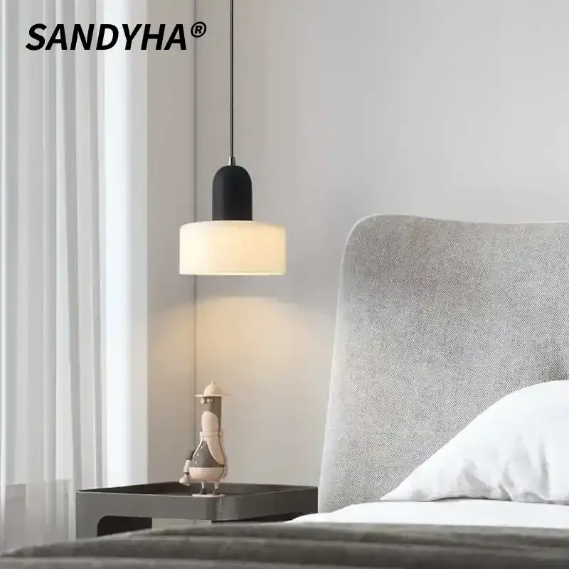 

SANDYHA Nordic Glass Pendant Lights Bedroom Bedside Hanging Lamp LED Chandelier Dining Living Room Lighting Fixture Home Decor