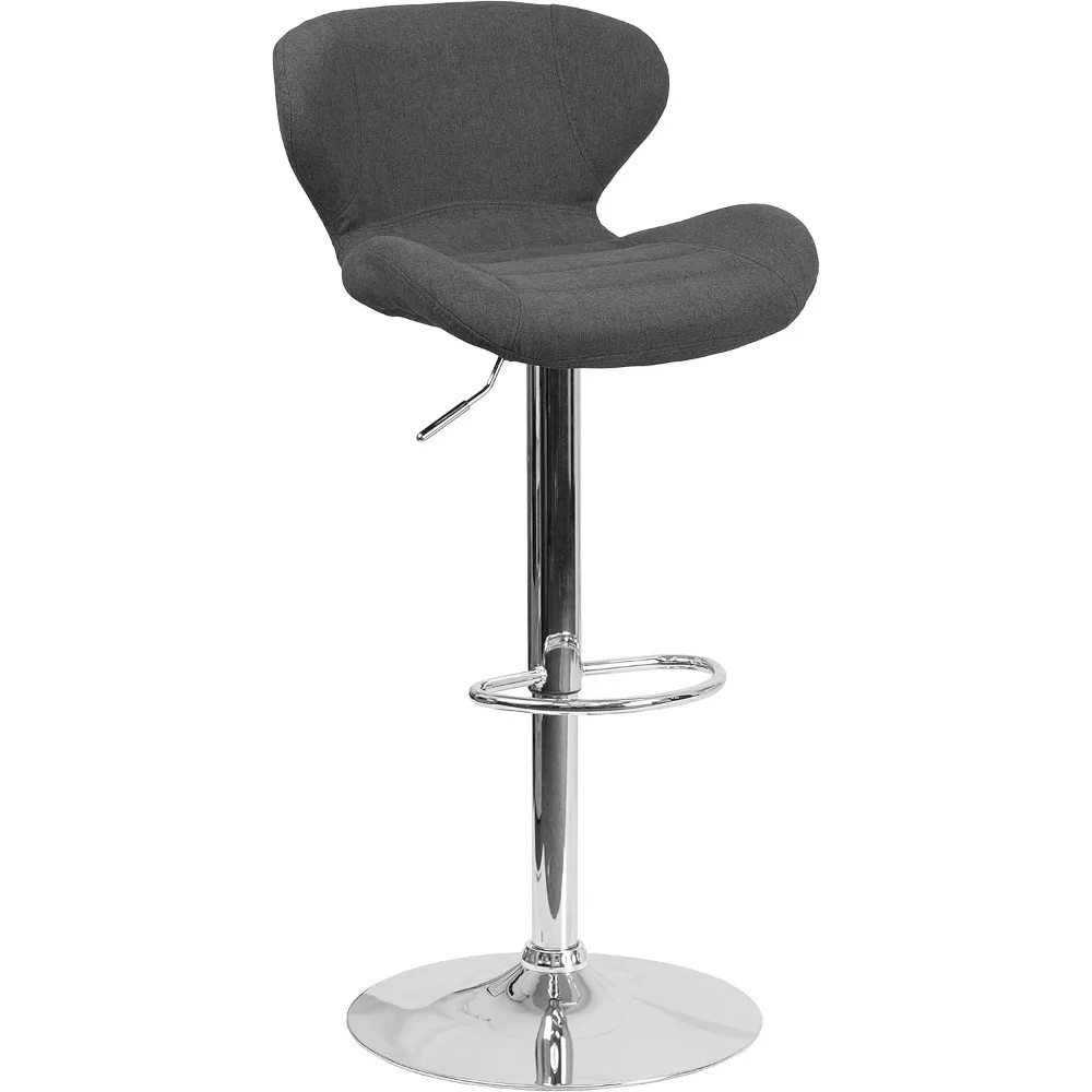 

Contemporary Charcoal Fabric Adjustable Height Barstool with Curved Back and Chrome Base