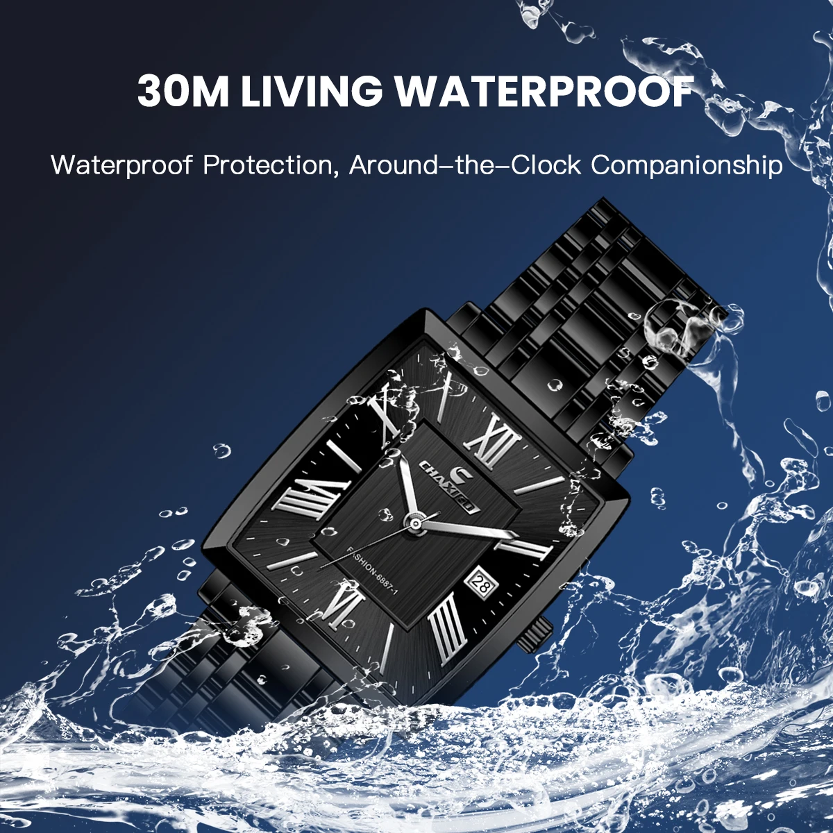 ساعة CHAXIGO للرجال كاجوال مربعة من الفولاذ المقاوم للصدأ، هيكل 32 ملم، عرض التاريخ، مقاومة للماء حتى 30 مترًا، ساعة كوارتز #6