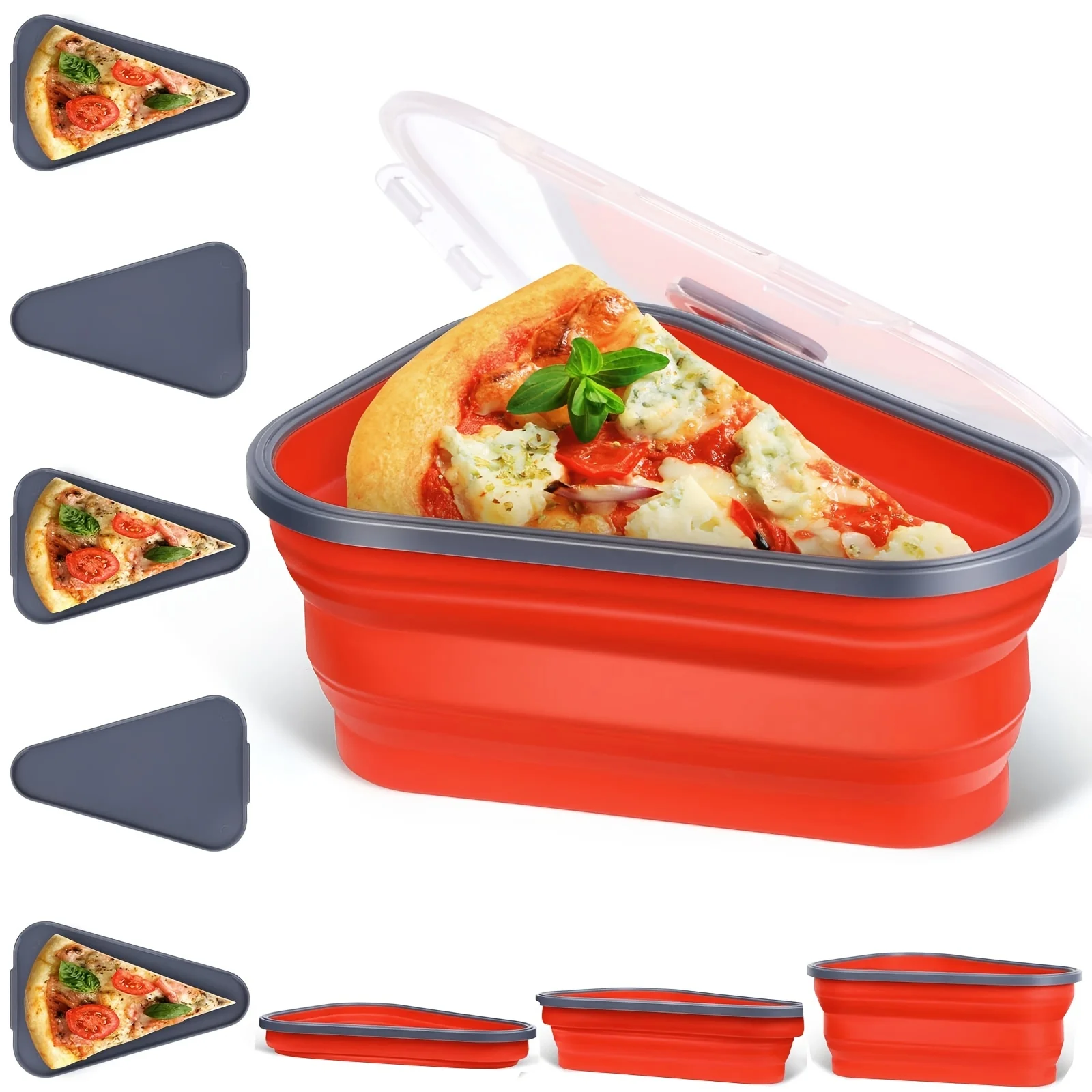 1pc Pizza Storage Container, Collapsible Pizza Slice Container With 5 Microwavable Serving Trays, Reusable Pizza Box Set