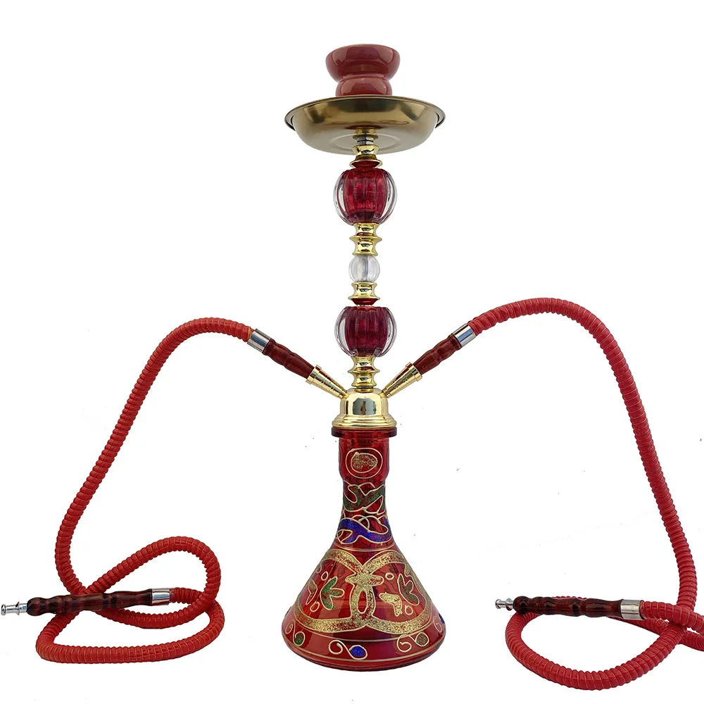 

Premium Arabic Hookah Set - Classic Design, Medium Size Glass Hookah with 2 Hose Chicha Shisha, Complete Smoking Kit