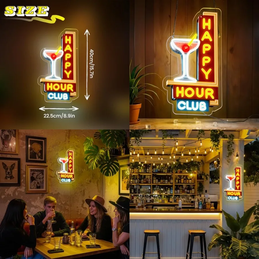 Neon Signs Dimmable Retro Led Club Neon Light for Bar Club Pub Party USB Powered Neon Light Sign Man Cave Gifts Yellow