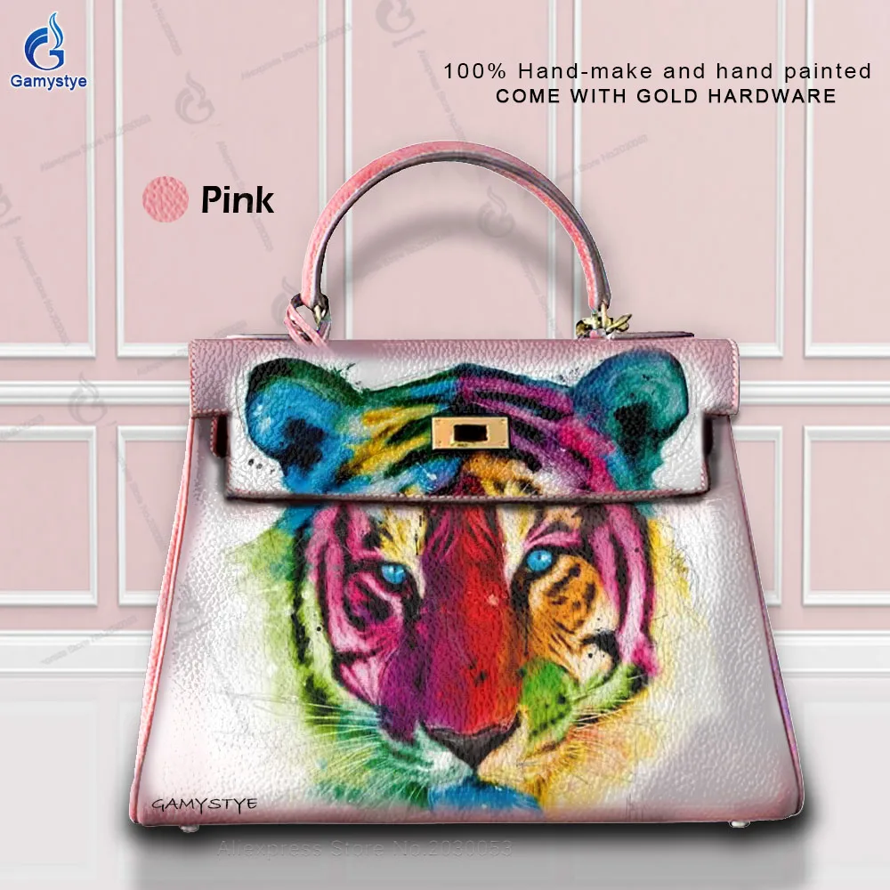 

Ladies Hand Colorful Tiger Head Bag Female Carteras Para Mujer De Moda Originales Top Layer Cowhide Leather Free Shipping Trend