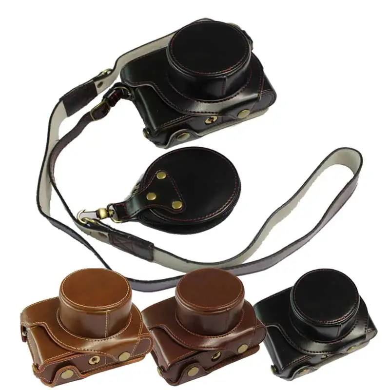 PU Genuine Leather Half Bottom Case for Leica D-LUX 7 D-LUX7 D7 Protective Pouch Camera Bag for Leica Dlux7 with Shoulder Strap