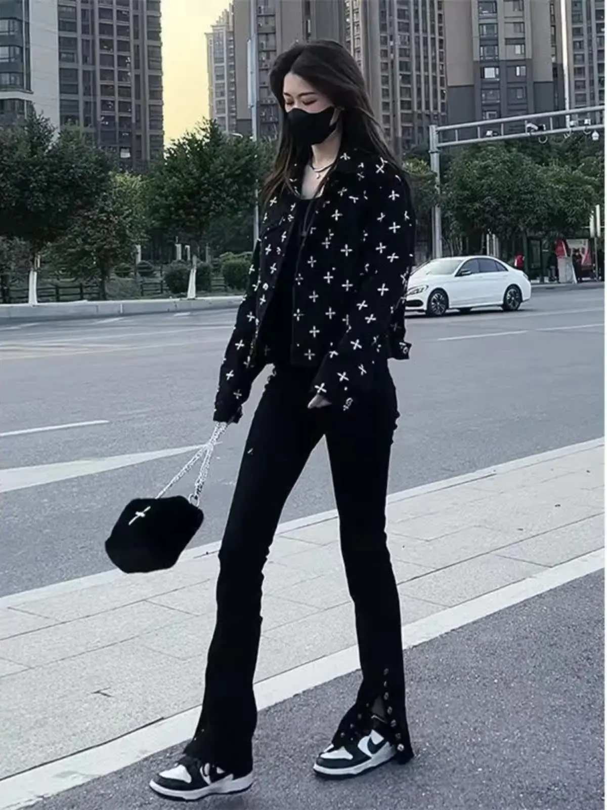 Gothic Style Printed Design Jeans Jacket Women's Loose Slimming Autumn New Arrival Cotton Upperwear Fashionable Streetwear
