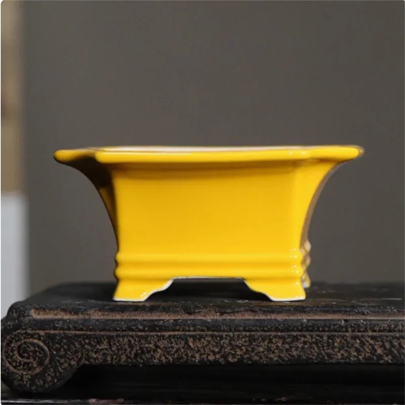 Porcelain Glazed Colorful Square Bonsai Pot,Small Vase, Sill,Bay Window, Table,Docoration