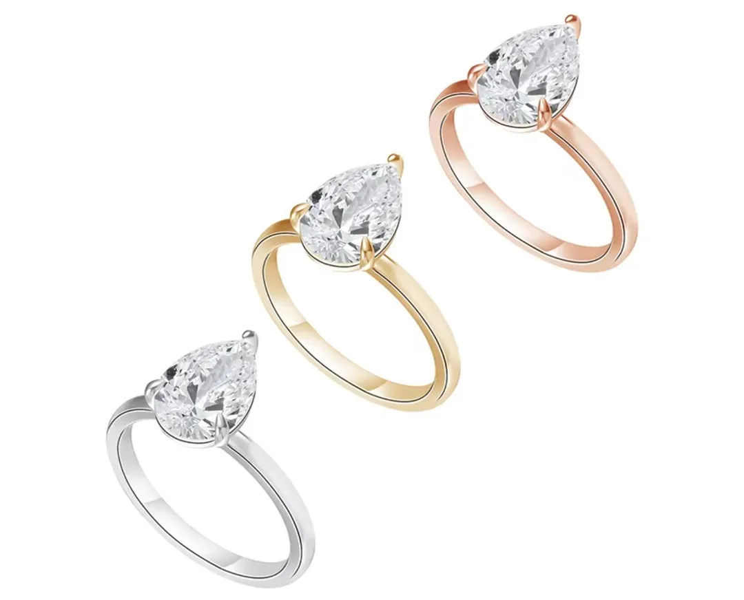 Pear Shaped 2CT Lab Grown Diamond Solitaire Ring for Women, Minimalist Single Stone Custom Wedding Engagement Ring, Available in 14K & 18K Solid Gold Timeless Fine Jewelry for Proposal & Anniversary Gift view 3