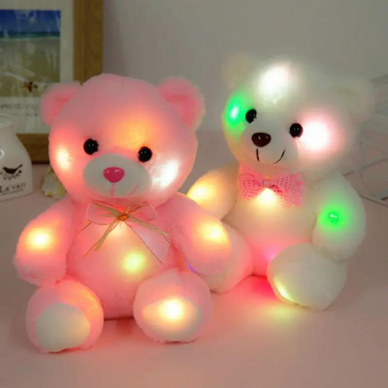 Colorful Luminous Plush Teddy Bear Stuffed Toys Creative Light Up LED Cute Glowing Bear Toy Christmas Gifts for Children 22CM