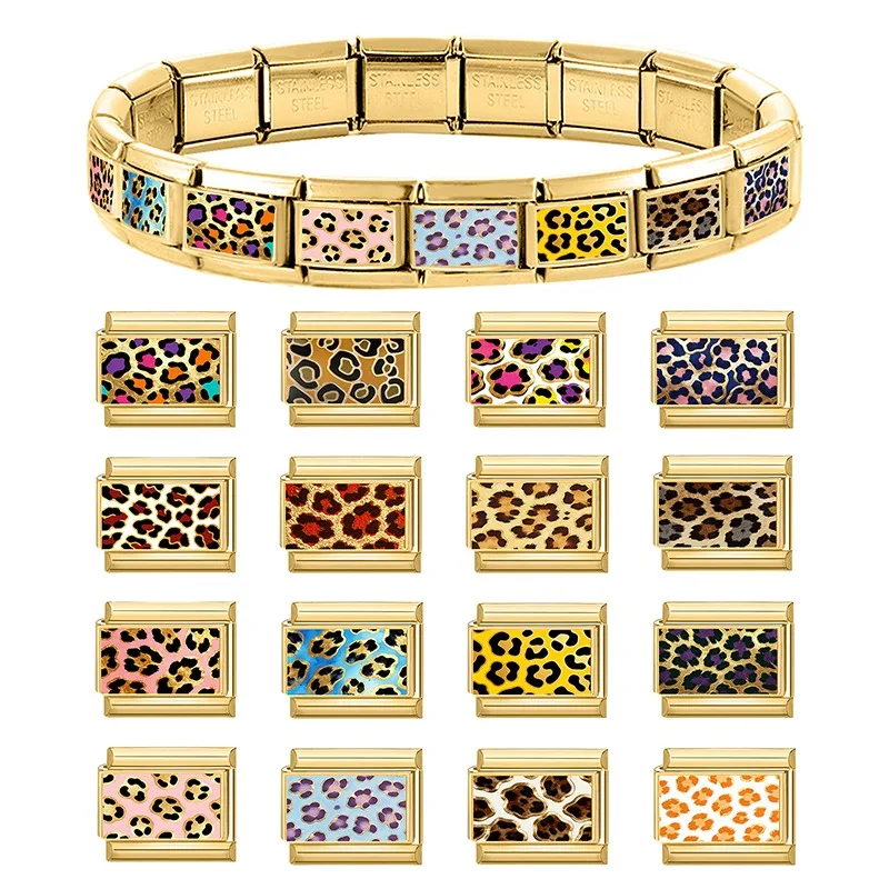 2026 Women Fashion Blue Leopard Print Pattern Italian Charms Fit 9mm Stainless Steel Bracelet DIY Jewelry Gift