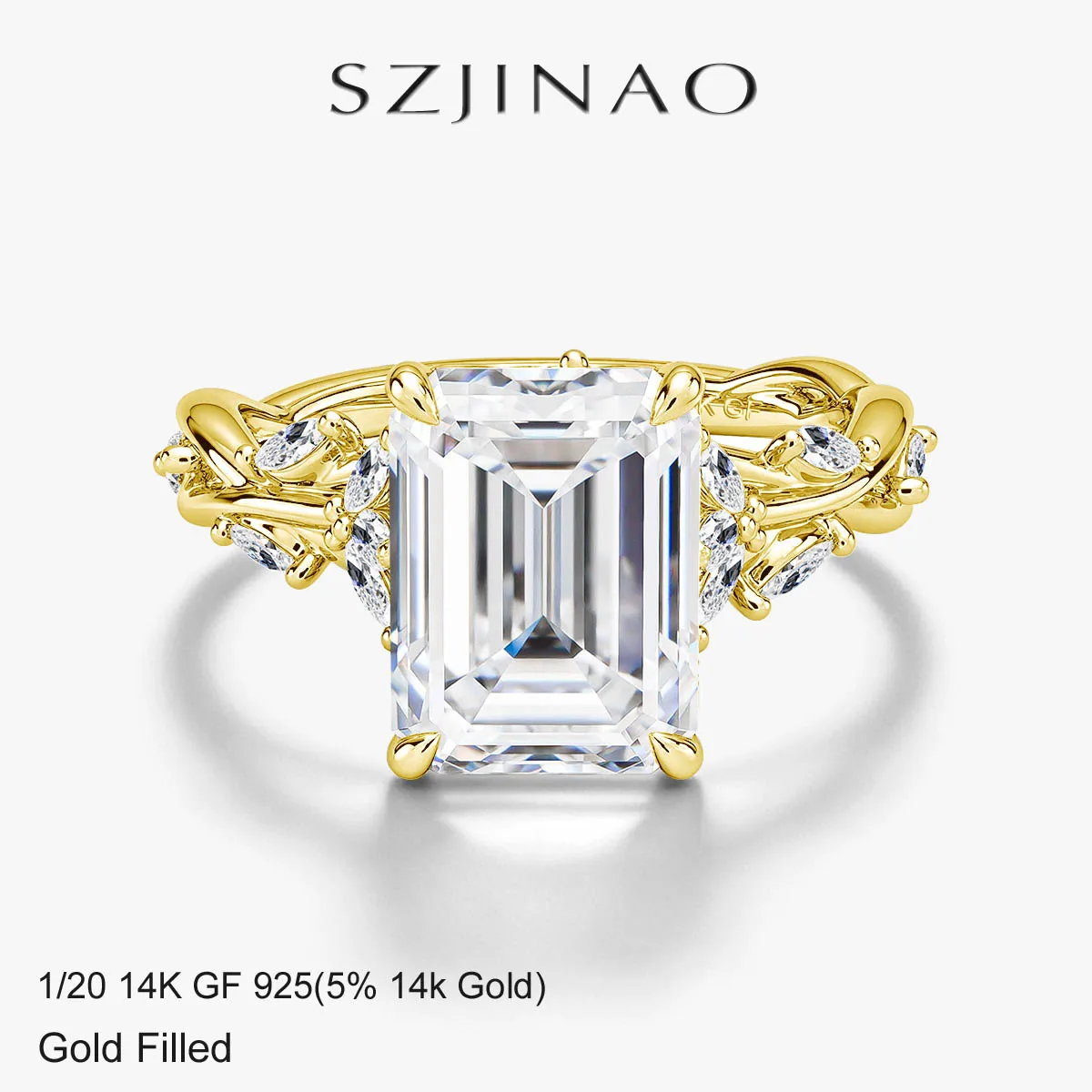 

14K Gold Filled Emerald Cut 3CT Real Moissanite Diamond Ring for Women Wedding Engagement Jewelry K Gold Alternatives