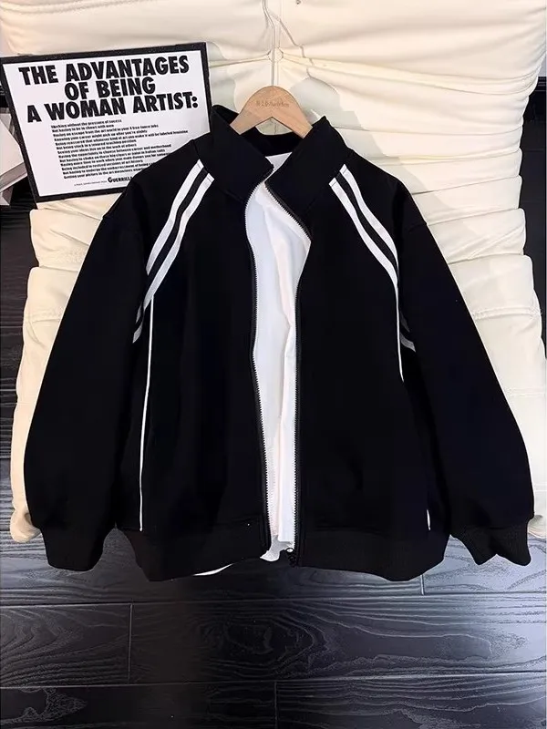 

American Sle Cleanfit Color Blo Open Cardigan Sweatirt Jaet Men's Spring Heavy Stripe Outdoor Wear Stand Collar Sport...