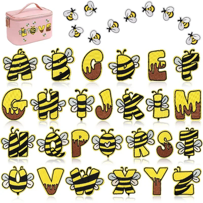 1Pc of Cute Little Bee Letters Embroidered Cloth Patch Hot Melt Glue Clothing Patch Iron Patches Sewing Articles for Sewing