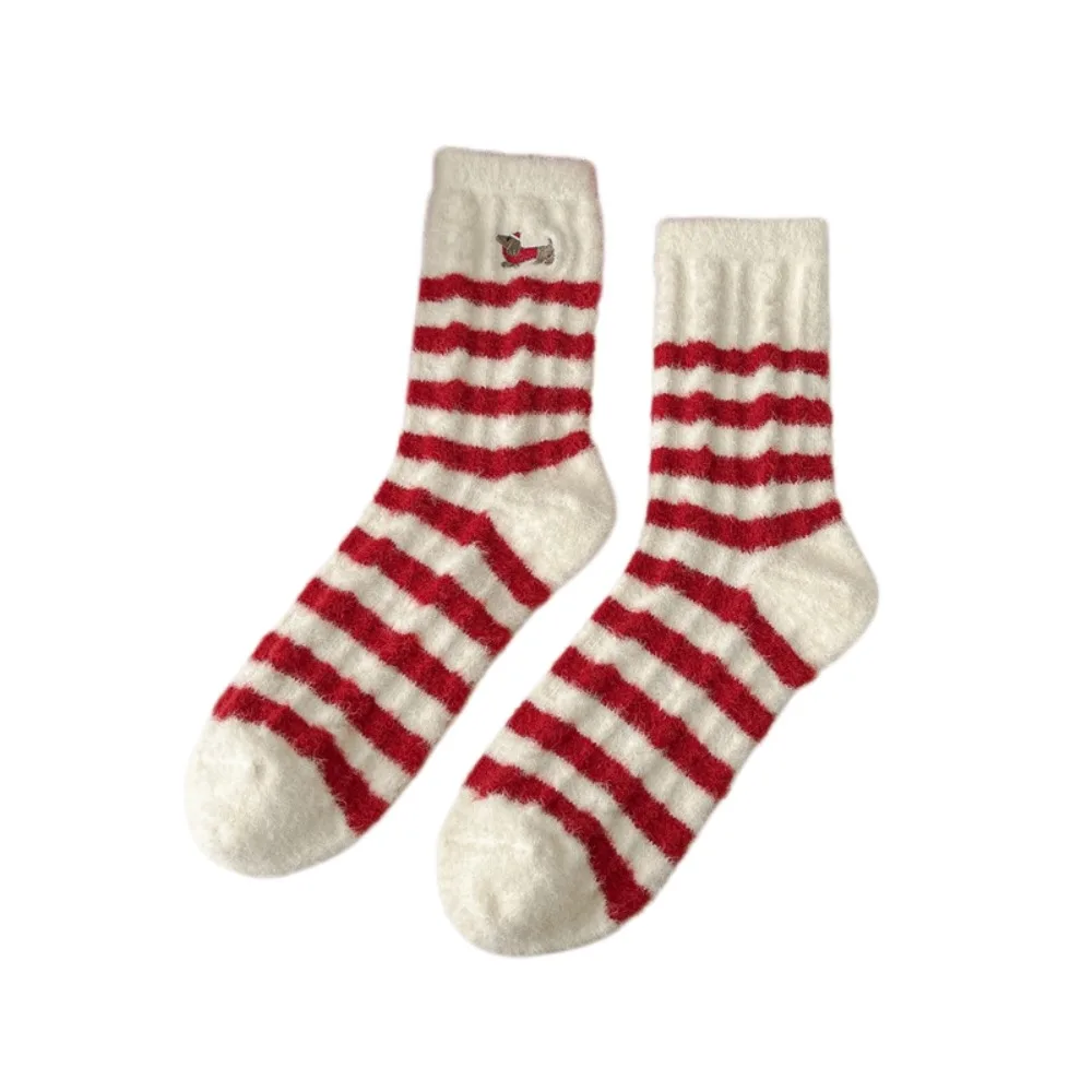 Christmas Tree Christmas Thick Thermal Socks Puppy Dog X-mas Snowman Thickened Floor Socks Mid-calf Plush Sleeping Slipper Socks