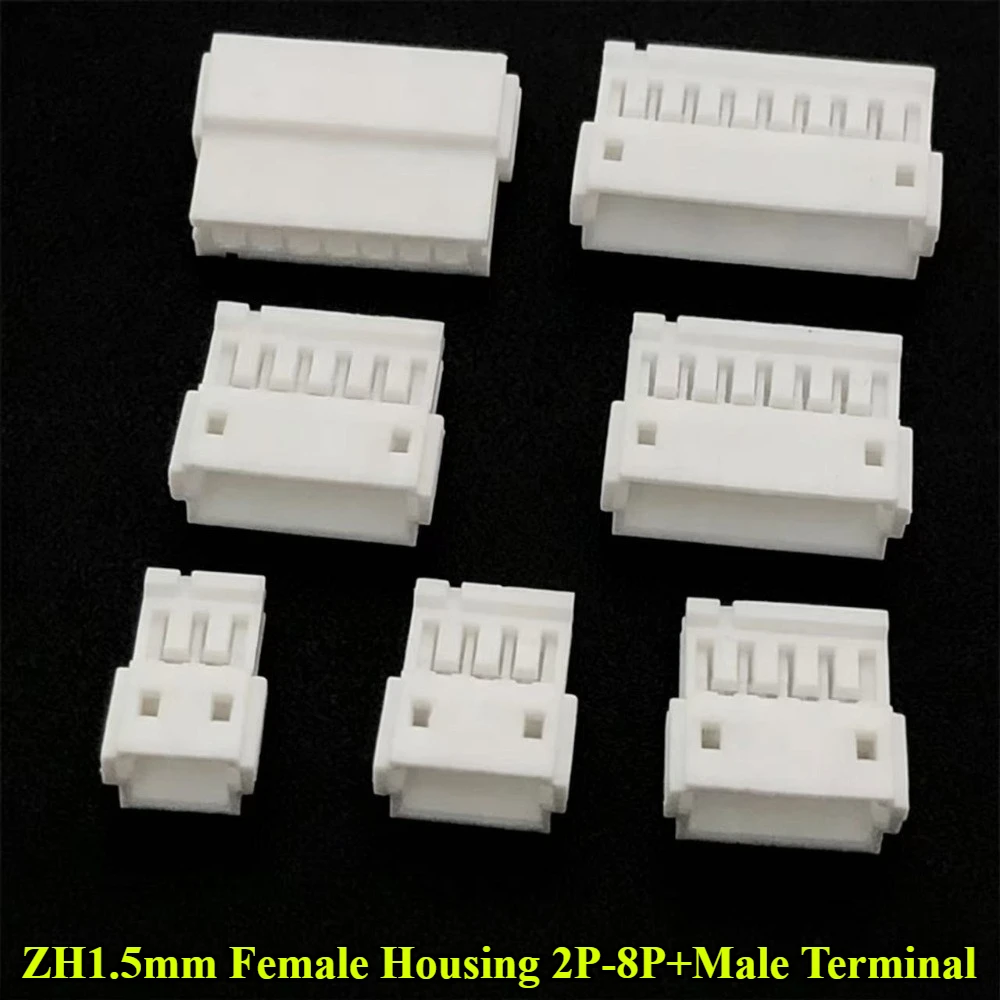 100/300/500Pcs ZH1.5mm Female Shell Housing Connector Plug Male Terminal 1.5mm Pitch 2P 3P 4P 5P 6P 7P 8P Pin ZH1.5 Connector