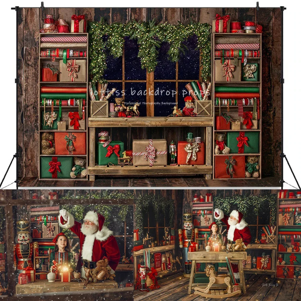 

Christmas Santa Present Wrapping Room Photography Studio Backdrop Kids Adult Birthday Photocall Decor