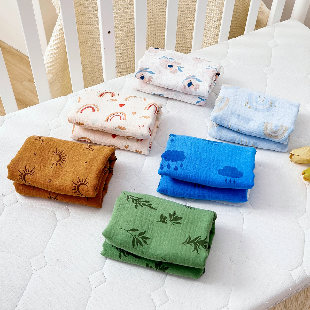 1Pc 100×100cm 100%Cotton Crepe Newborn Swaddle Blanket Hug Quilt Soft Bath Towel WrapBaby Muslin Swaddle Blankets