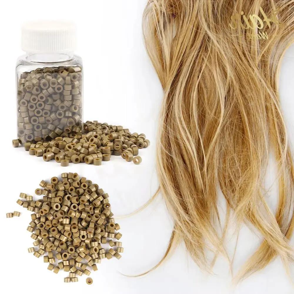 

Hair Want 1000Pcs 5mm Aluminum Hair Extension Beads Invisible Silicone Lined Micro Beads for Feather Extensions Hair Tinsel