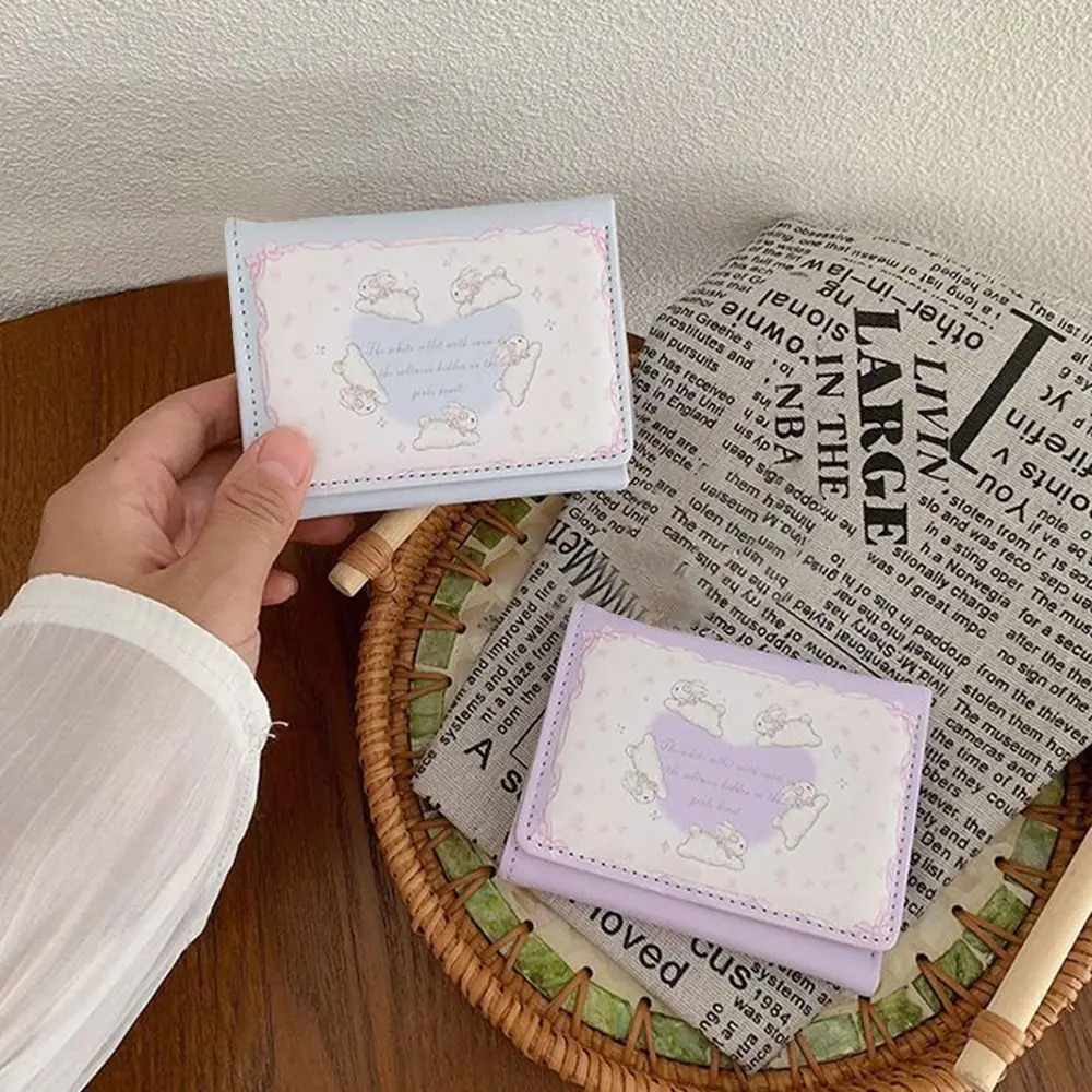 Monedero con estampado de conejo bonito, tarjetero impermeable de cuero PU, billetera corta