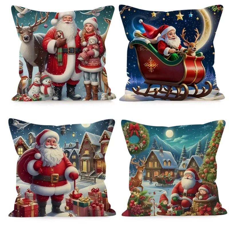 

Christmas Cushion Cover 45*45 Pillowcase Santa Claus printed Sofa Cushions Linen Decorative Pillow Covers Home Decor