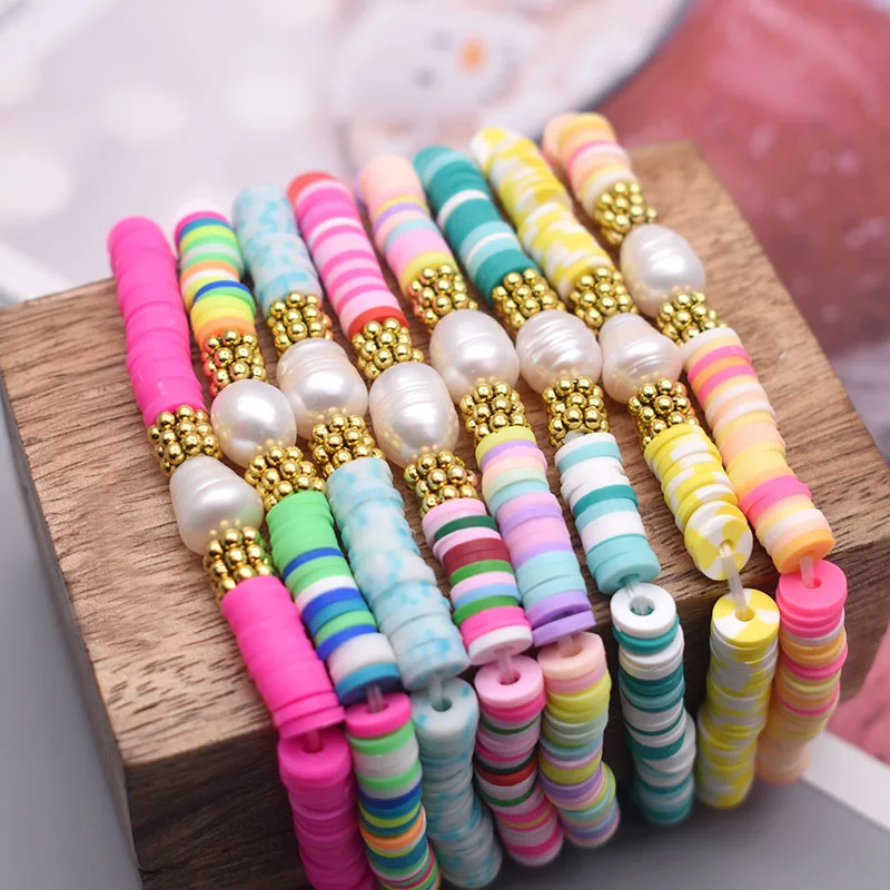 Boho Pearl Charm Bracelets Polymer Clay Disc 6mm Beaded Bracelet For Female Summer Beach Bracelets Women 2022 Fashion Jewelry