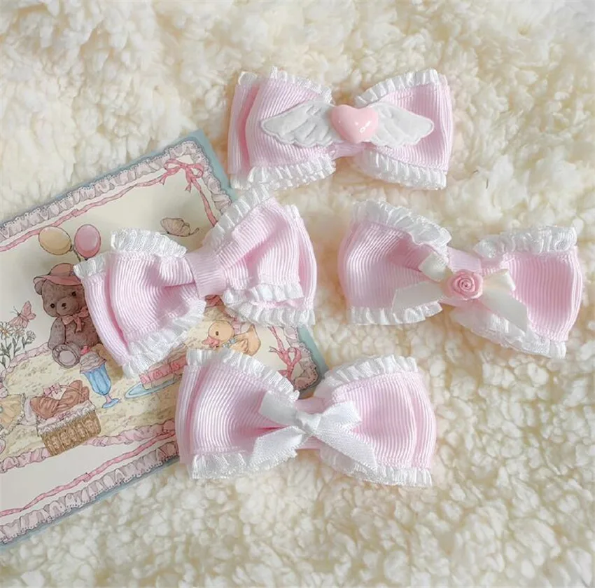 الحلو بريسيس لوليتا الوردي القوس الدانتيل دبوس الشعر أغطية الرأس المرأة الأميرة اكسسوارات للشعر الجانب كليب B2434